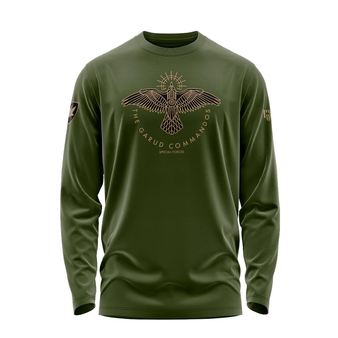 Aero ArmourGarud Commandos SF Printed Cotton T-Shirt | Full Sleeve | Regular Fit | Zero Shrinkage | Round Neck