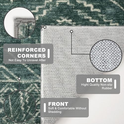 KILOCOCO Hallway Runner Rug 2'x8' Runners for Hallways Washable Runner Rug Non Slip Laundry Room Rug Low-Pile Rug Runner for Bedroom Kitchen Living Room Boho Rug, Green