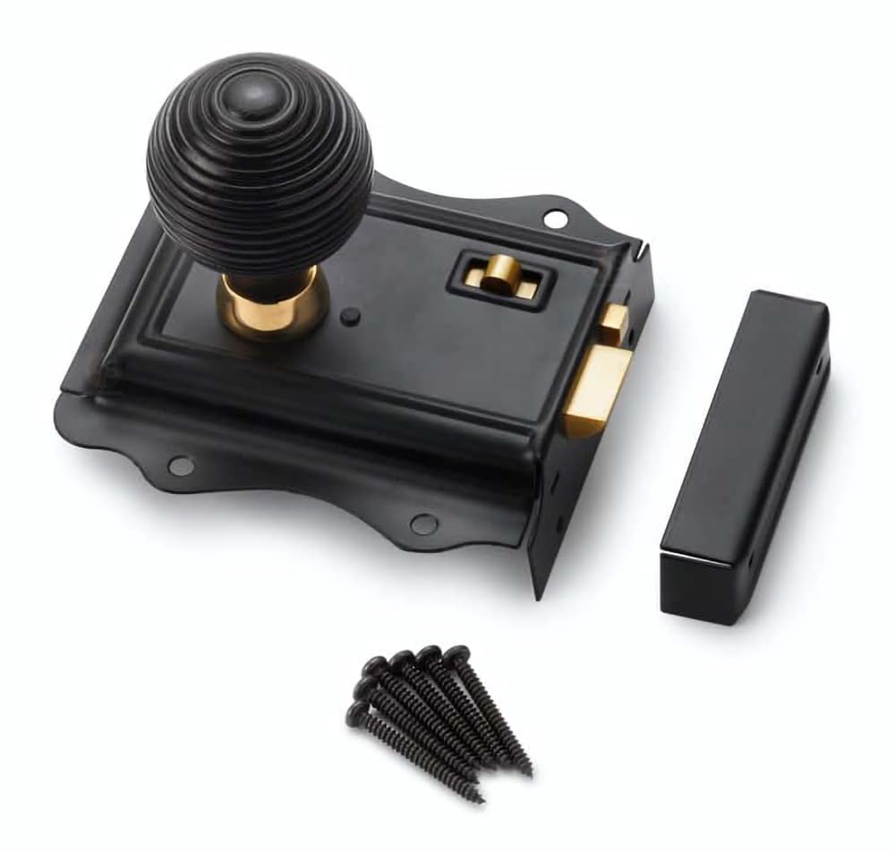 Ab Hardware Black Brass Olde Victorian Rim Lock Ebonised Polished Brass Beehive Door Knobs