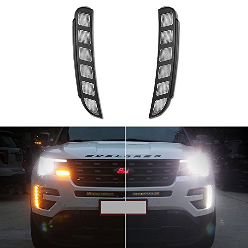 GTINTHEBOX High Power Switchback Amber & White Dual Color LED Front Bumper DRL Fog Driving Lights Extremely Bright with Turn Signal Lamp Kit Perfect Fit For 2016 2017 Ford Explorer