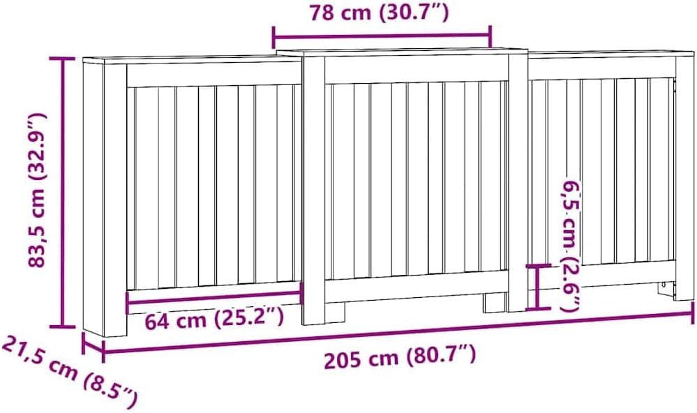 Adjustable Radiator Cover, Sonoma Oak Engineered Wood Cabinet, Modern Slatted Radiator Shelf with Expandable Design, 80.7 Inch Home Decor Console