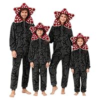 Fluffy Pyjamas,Unisex 3D D-Demogorgon Fleece Hooded Onesie for Women Flower Monster One Piece Costume Christmas Costume for Adults Matching Family Costume,B-Black 12-13 Years