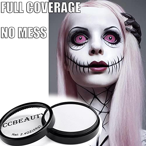 Ccbeauty Clown White Face Body Paint 2.4Oz/68G - Water Activated Professional Face Painting, Non-Toxic Water Based Halloween Makeup Supplies, Easy On Off, Hypoallergenic On Sensitive Skin For Kids Adults #TOP2