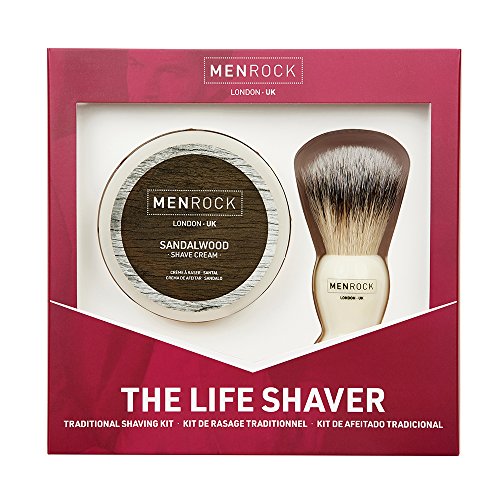 Men Rock Shaving Brush Set with Sandalwood Shaving Cream, The Life Shaver Smooth Shave Cream Brush Kit, Premium Shaving Cream and Quality Shaving Brush, Shaving Gift Set for a Comfortable Shave