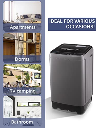 Image of KRIB BLING Full-Automatic Washing Machine with Drain Pump, 17.7 lbs Compact Washer, 10 Wash Program & 8 Water Level, Ideal for Apartment, Dorm, RV, GREY (KB02-GREY6)