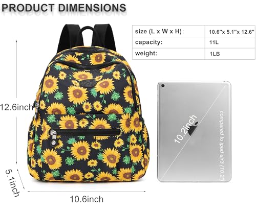 Image of Pealwel Mini Backpack Purse for Women,Small Nylon backpacks for Ladies Backpacks Women Anti Theft Travel Bag (Sun Flower)