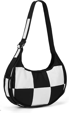 Checkered Crossbody Crescent Bag Medium Shoulder Hobo Cloud Bag Structured Casual Travel with Checkerboard Quilting