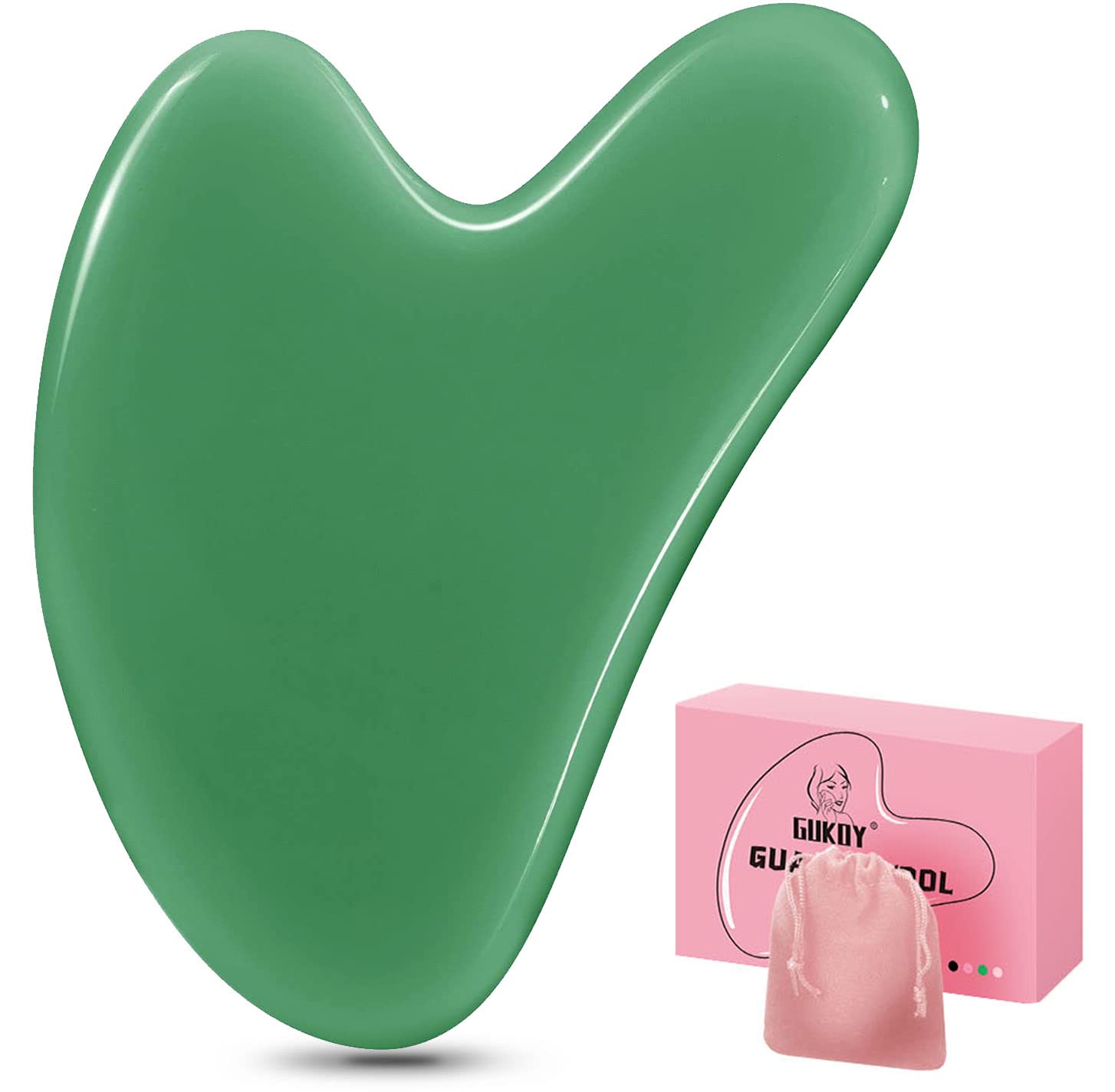 Gua Sha Stones Face Jade Guasha Board Massage Tool Heart Shape Jade for Face, Eyes, Neck for Skin Care, Beauty and Relaxation of Body Muscles (Green)
