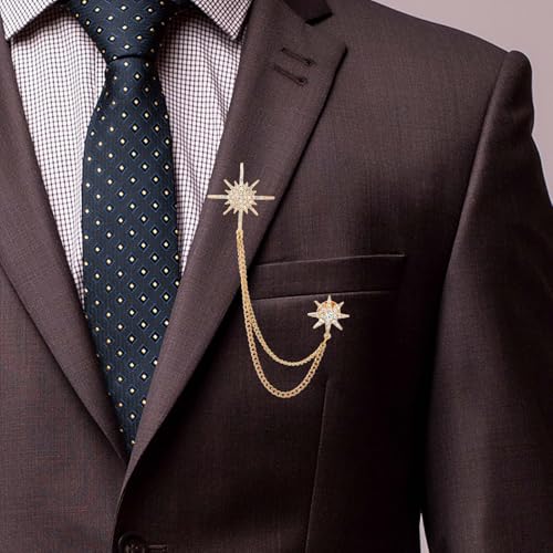 Image of Silver Rhinestone Star Brooch for Women, Crystal Snowflake Brooch Lapel Pins Fashion Broach Pin Dress Suit Accessories with Tassel Chain Clothing Clip Broach for Women Men