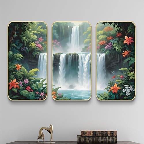 Image of Livin'luxe Set of 3 Waterfall Nature scenery modern art Boho painting Premium Framed Laminated Wall paintings for living room, bedroom, home decoration, wall decoration 20 inch x 30 inch SP-16