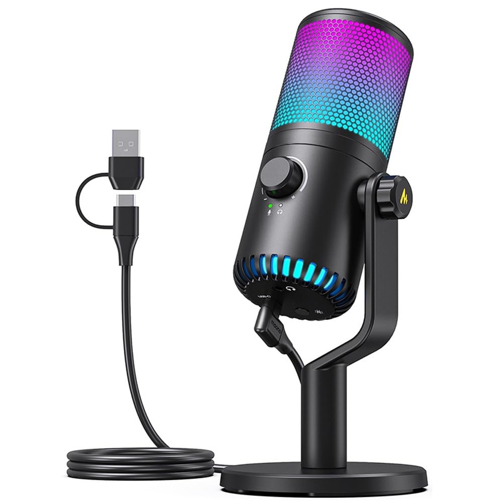 Mikrofon do gier DM30, oświetlenie RGB, opcjonalnie wielokolorowy, kondensator USB Komputerowe radio do telefonu komórkowego, odpowiednie do transmisji na żywo i profesjonalnych transmisji (Color : B