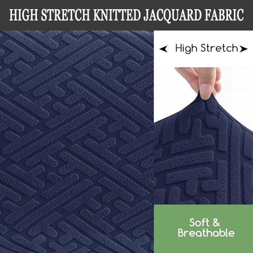 Image of FUANGUI Bar Stool Covers with Backs, 2 Pack Stretch Bar Stool Chair Covers, Knitted Jacquard Bar Stool Covers,Washable Bar Chair Covers Swivel Barstool Slipcovers (Knitted Navy 01)