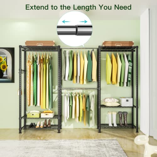 Ulif E1 Heavy Duty Closet Garment Rack, 6 Tiers Adjustable Metal Freestanding Expandable Clothing Storage With 4 Hanger Rods, Easy To Assemble Wardrobe, 70.8” H X (70.8” - 86.6”) L X 14” D, Black #TOP1