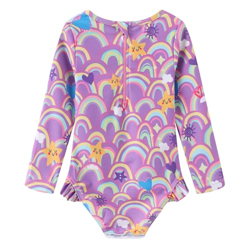 Baby Girls One Piece Swimsuits Long Sleeve Rash Guard for Kids Girls UPF 50+ Sun Protection Swimshirts2