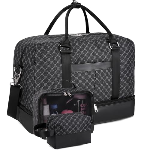Bolsas femininas BOVIP de fim de semana, bolsa de viagem grande de lona com compartimento para sapatos, bolsa de mão, conjunto de 3 peças