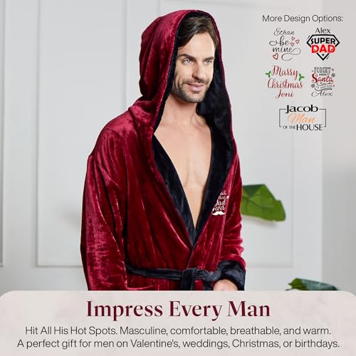 Lotus Linen Custom Hooded Robes for Men - Personalized Embroidered Plush Bathrobe with Monogram4