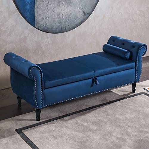 Anwick Modern Chaise Lounge Indoor Chair Tufted Fabric, Elegant Victorian Vintage Style Long Lounger for Office or Living Room, Nailheaded, Sleeper Lounge Sofa (Blue)