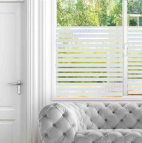 Image of WISDOM Privacy Window Film Sticker(12x60 in) Decorative Window Glass Stripe Frosted