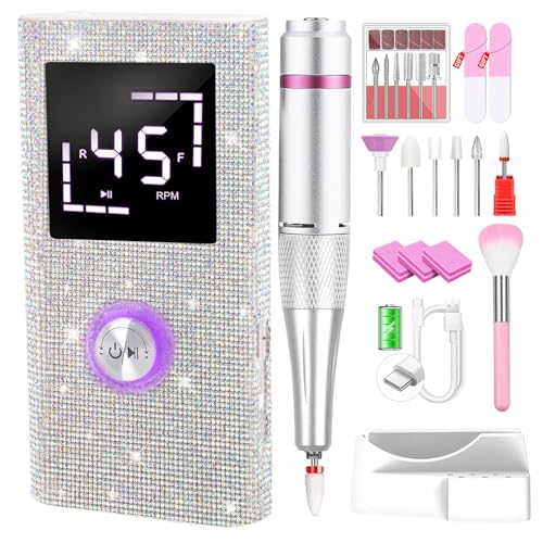 CozyZen Cordless Electric Nail Drill, 45000 RPM Rechargeable Diamond E-File, Portable & Low Noise for Acrylic/Gel Nails, Manicure & Pedicure - Professional & Home Use (White)