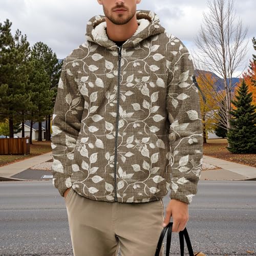 Mens Leopard Print Jackets Zip Up Camo Fleece Lined Winter Coats with Hood Fashion Casual Hoodies Outerwear Y2K2