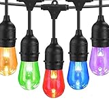🌟【Resistente al Agua, a Prueba de Golpes y Duradero】 Estas luces de cuerda coloridas impermeables de grado comercial IP65 consisten en alambre flexible resistente y bombillas de plástico a prueba de golpes que seguramente resisten el desgaste del uso en interiores y exteriores. Con bombillas a prueba de salpicaduras, no necesita preocuparse por roturas y reemplazos frecuentes.