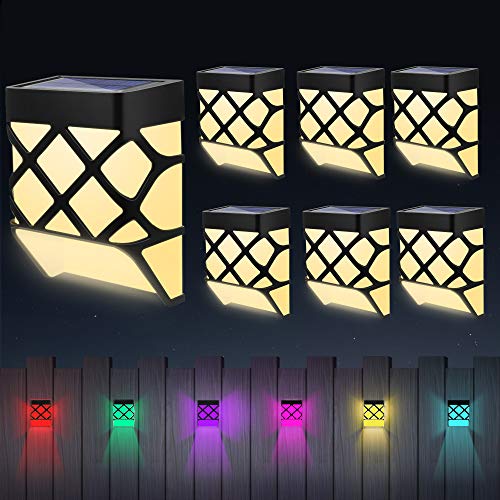 Emeritpro Solar Fence Lights, Solar Wall Lights, Dawn to Dusk Outdoor Wall Lights, RGB+ Warm White, IP65 Waterproof Solar Garden Lights for Deck, Patio, Fence, Yard, Garden, Path, Front Door, 6 Pack