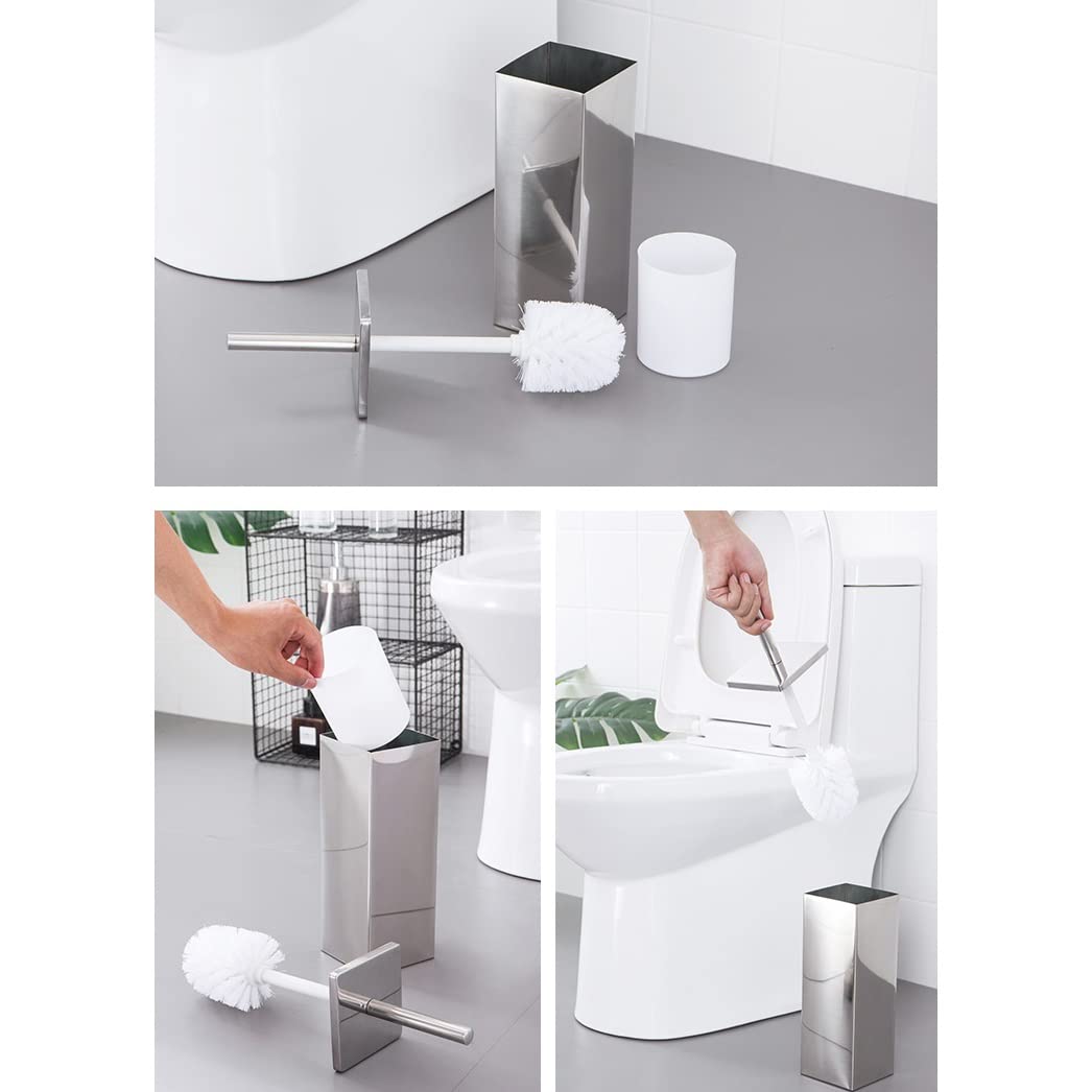 Acero Inoxidable higiénico Cepillo Largo cañón Cuerpo Libre de perforación Colgante Escobilla de baño de Plata Cuadrado montado en el Suelo WC portaescobillas