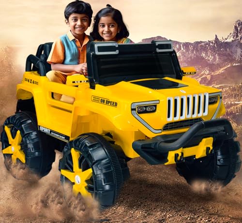 Image of Driving EV Cars for 1, 2, 3, 4, 5, 6 Years | Remote + Steering + Mobile App Control | Kids Jeeps (Thar Jumbo Size Jeep [1-8 Year Kids], Yellow)