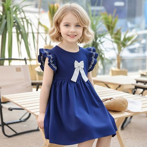 Image of Toddler Little Girls Casual Dresses Short Sleeve Crew Neck Graphic Cartoon Dress for 2-8 Years