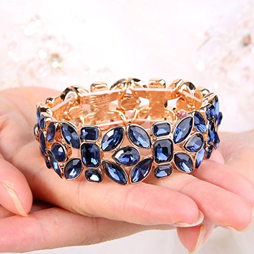 EVER FAITH Women's Austrian Crystal Leaf Teardrop Wedding Elastic Stretch Bracelet3