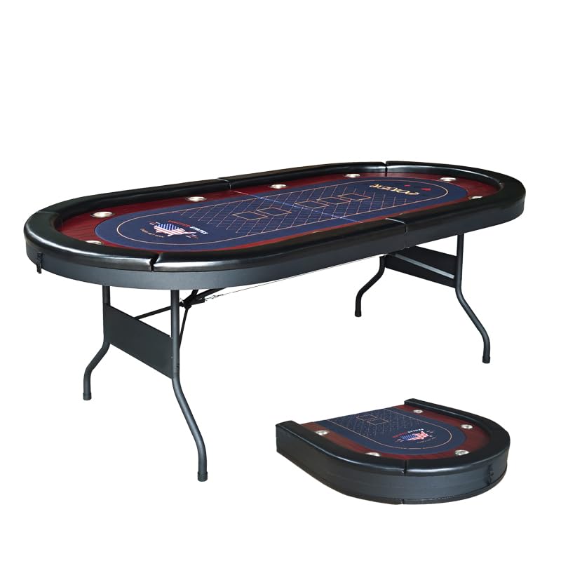 RUP 10 Player Folding Poker Table | Casino Style 220cm | Foldable Portable Design | Cup Holders | Premium Felt Surface | Heavy Duty MDF & Iron Frame | Professional Game Table-image-45