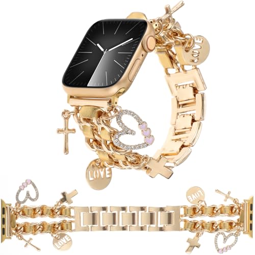REALSIGN Stylish Metal Bands Compatible with Apple Watch Band 49/46/45/44/42mm Women,Cuban Chain...