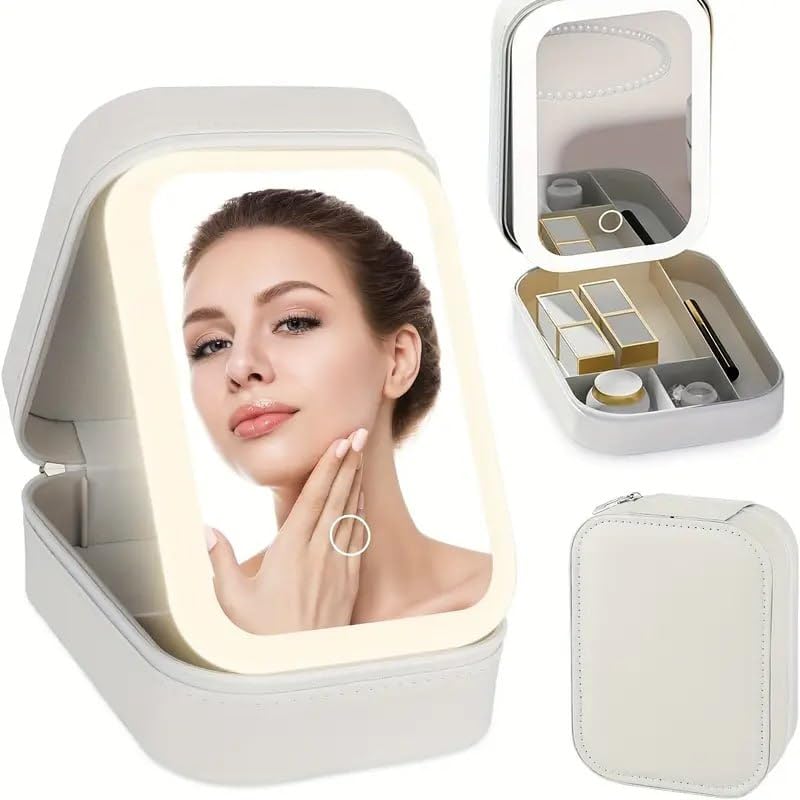 Image of HIMART Rechargeable Travel Makeup Vanity Mirror with LED Lights | Portable Lighted Cosmetic Mirror, 3 Color Lighting, Dimmable Touch Screen, USB Powered Beauty Mirror (Make up Mirror with Box)