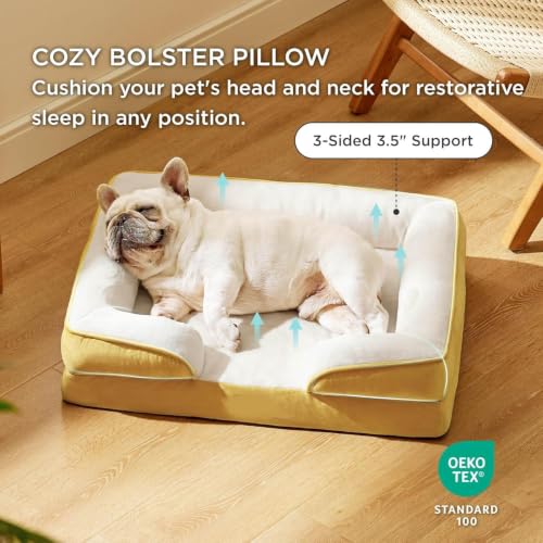 Image of Cutepups Orthopedic Dog Bed Comfortable Dog Mattress for Sleeping, Washable pet Bed for Dogs (Yellow /Cream, M)