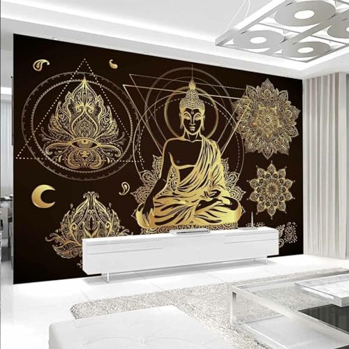 Papel De Parede Fondos De Pantalla De Flores De Buda 3Dgold Negro 3D Fondo De Pantalla Para Dormitorio, Adultos, Sala De Estar, Fondo De Sofá, Decoración 200x140cm