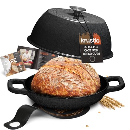 Enameled Cast Iron Dutch Oven for Sourdough Bread Baking | 6 Quart Round Pot with Lid | 10 Inch Ceramic Enamel Thick Coated Cookware Set with Non Stick Silicone Baking Mat for Cooking | 6 Qt |Black