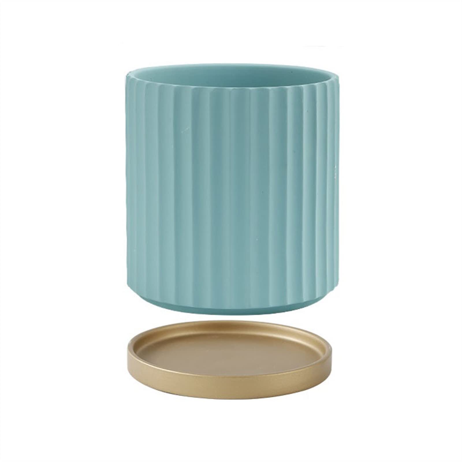 Doniczka kwiatowa Prosta pionowa doniczka w paski z tacą okrągła ceramiczna doniczka kryty orchidea kaktus doniczka na sukulenty z otworami drenażowymi Doniczki na Rośliny (Color : Yellow)