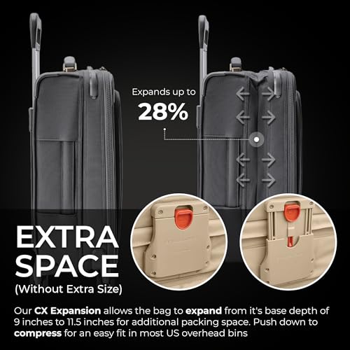 Image of Briggs & Riley Essential 22 inch Carry On Expandable Spinner - Luggage for Travel, Suitcases with Wheels, Softside Rolling Bag for Men & Women, Self-Repairing Zipper - Baseline Collection, Steel Gray