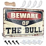 Abipuir Letreros divertidos para el hogar, bar, cuidado con el toro, letrero de lata de hombre, decoración de cueva, letrero de lata de café (tamaño: 20 x 30 cm)