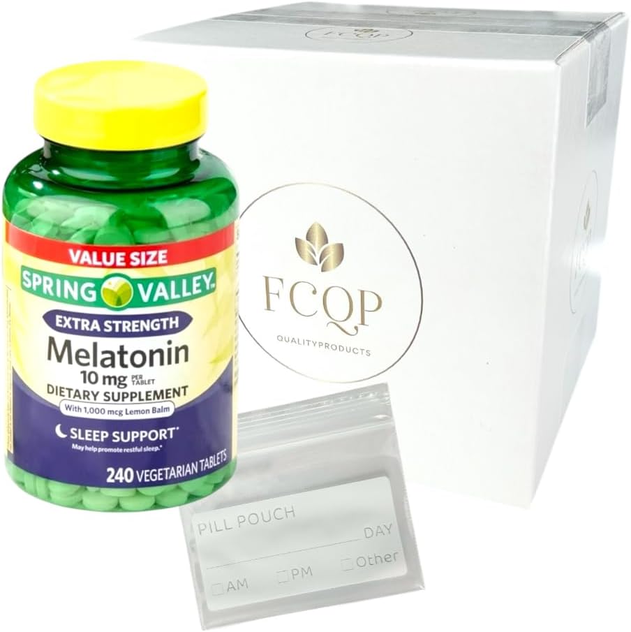 Spring Valley Extra Strength Melatonin 10mg, Sleep Support with Lemon Balm, 240 Vegetarian Tablets