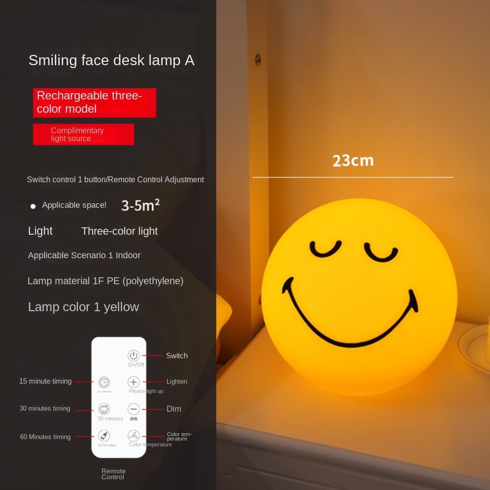 Luz nocturna recargable con cara sonriente - SleeppingCute lámpara de pie para niños, luz de estado de ánimo ajustable tricolor