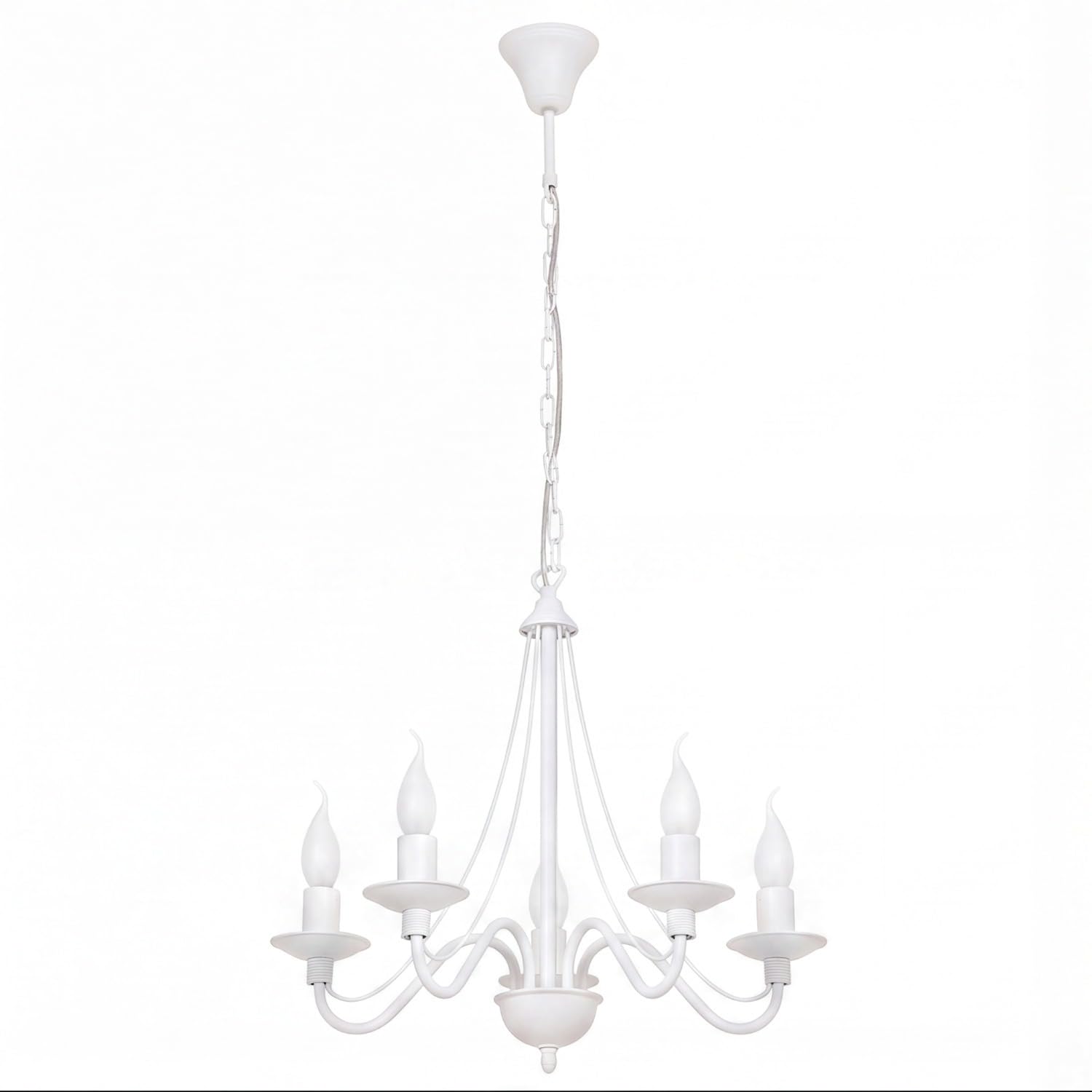 Licht-Erlebnisse Kronleuchter Metall Pendellampe Weiß 5-flammig E14 Rustikal opulent Esstisch Lampe Wohnzimmer Pendelleuchte