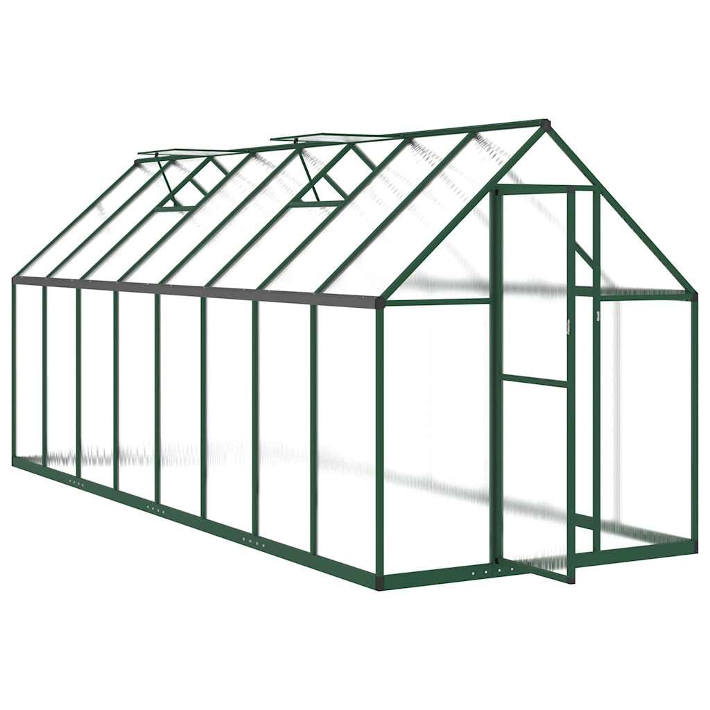 Aluminiowa szklarnia ogrodowa zielona 445 x 169 x 195 cm z panelami