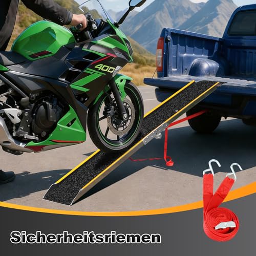 LIEKUMM 1 x 180 cm Auffahrrampe, 300 kg Tragkraft Aluminium Motorrad Rampe Klappbar, rutschfest Auffahrrampe für Anhänger, ATV, Motorrad, Fahrrad, PKW, Auto Laderampe