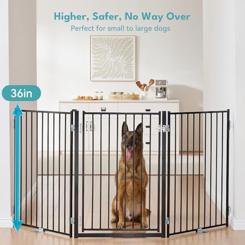 No Pawblems Freestanding Dog Gate with Door for Indoor & Outdoor, 36'' Tall | Foldable Metal Pet Gate for Stairs/Doorways, 104'' Extra Wide Dog Fence for Deck, Freestanding or Wall Mount, 4 Panels, Black - Image 3