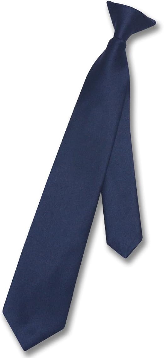 Vesuvio Napoli Boy's CLIPON NeckTie Solid NAVY BLUE Color
