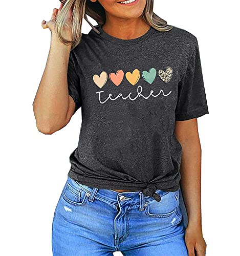 Teacher Tshirt Women Cute Hearts Graphic Teaching Tee Boho Teacher Shirt Short Sleeve Casual Summer T-Shirt Tops - Image 4