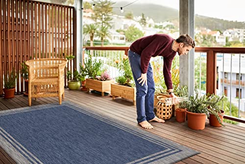 Lena Rug Washable Indoor Outdoor Rug Weather Resistant Indoor Outdoor Carpet For Porch Deck Balcony Backyard Patio Rug 9X12 Bordered Azure Blue/Silver Grey #TOP4