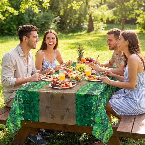 Image of 3 Pack Forest Path Tablecloths, 54 x 108 In Safari Jungle Table Cover | Waterproof PE, fits most 8-10 seat rectangular tables, easy cleanup, for birthday, baby shower, picnic, camping