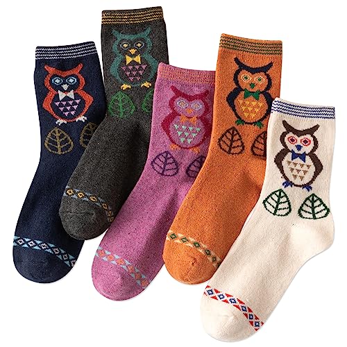 Image of IIG Cute Warm Wool Socks for Women Super Cozy Thick Crew Winter Socks Gifts, 5 Pairs